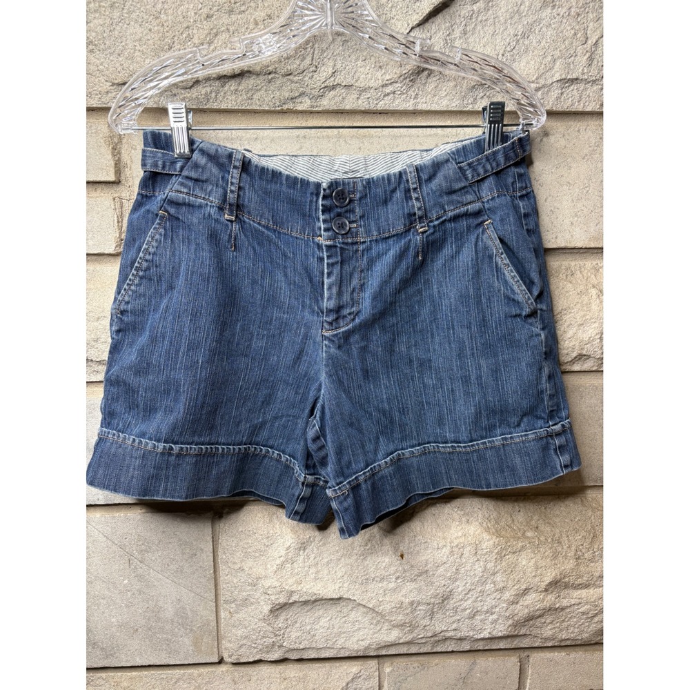 Madison Womens Size 10 Medium Wash Denim Shorts Cuffed Mid Rise Side Cinch Tabs